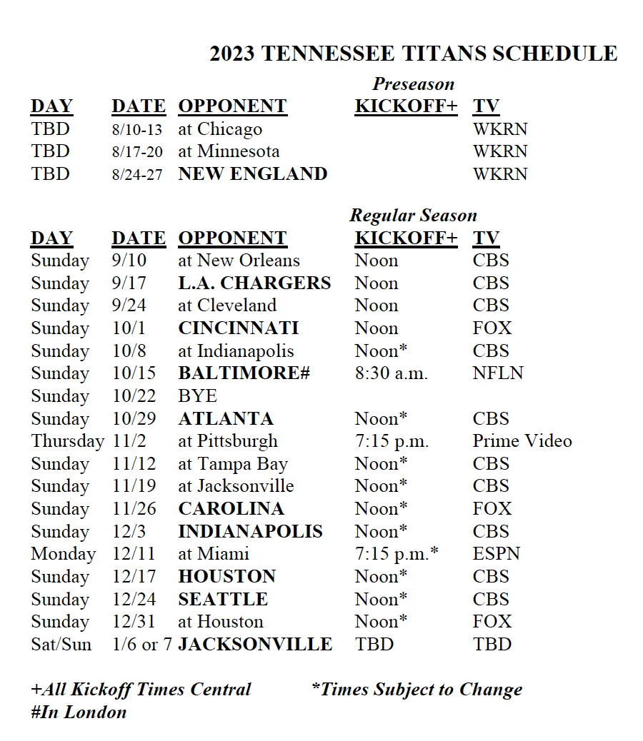 Titans 2023 schedule