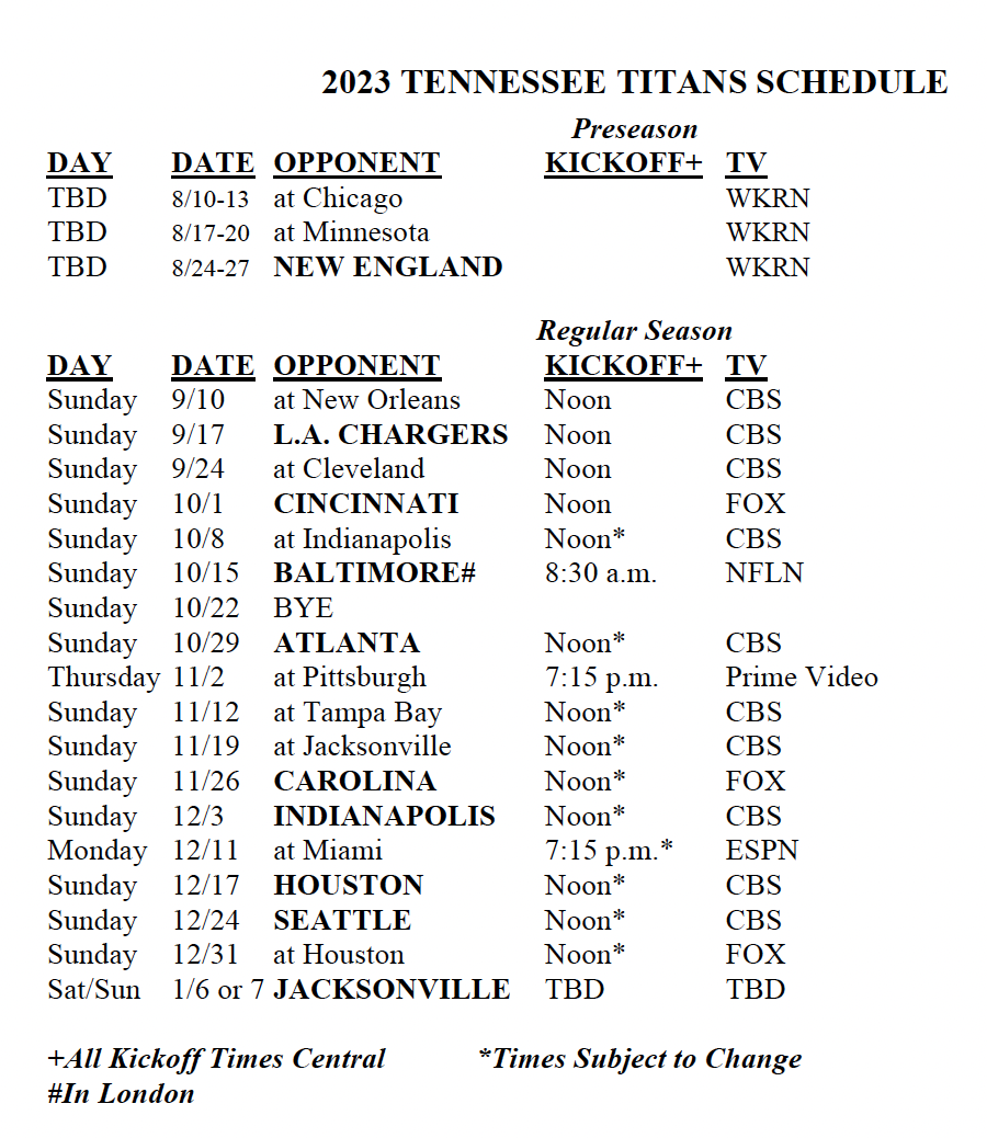 Thoughts On The Titans' Schedule