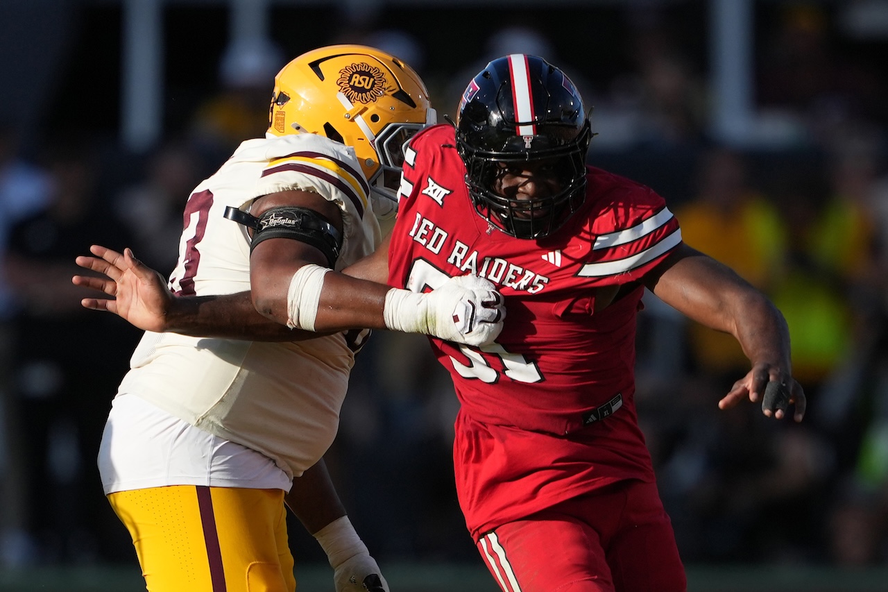 Texas Tech linebacker David Bailey (31) in the second half of an NCAA college football game against Arizona State, Saturday, Oct. 18, 2025, in Tempe, Ariz. (AP Photo/Rick Scuteri)