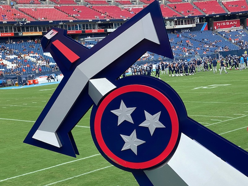 The Tennessee Titans secondary sword logo at the entrance to the field.