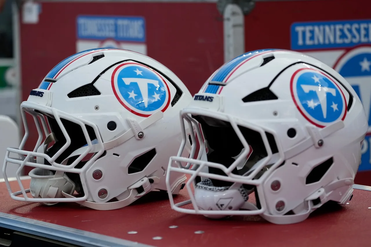 Tennessee Titans helmets are seen during an NFL preseason football game Saturday, Aug. 29, 2026, in Nashville, Tenn. (AP Photo/George Walker IV)